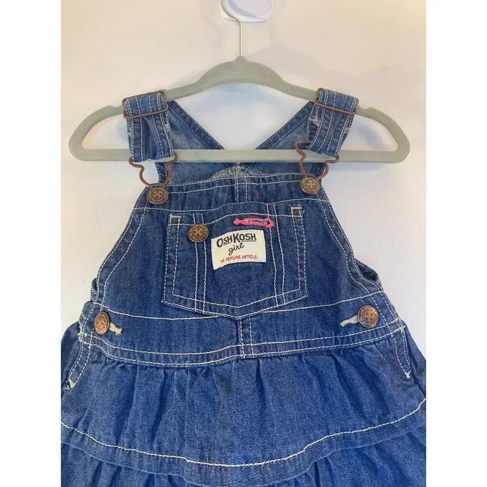 OSHKOSH B’GOSH Girl’s 3 Tier Jean Bib Overall Dress / Size: 12 Mos
